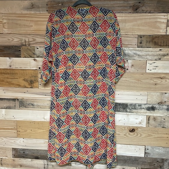 LuLaRoe size Medium Colorful Aztec Patterned Sheer lightweight waterfall Kimono - Picture 6 of 6